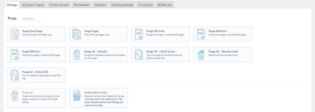 Clear cache option include page cache, CSS/JS cache
